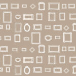 ブラウンの背景に白い額縁が並んだデザイン