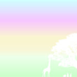 レインボーの背景に白の動物と木のデザイン