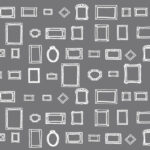 グレーの背景に白い額縁が並んだデザイン