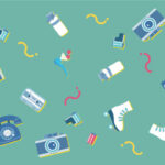 緑の背景に白い額縁が並んだデザイン