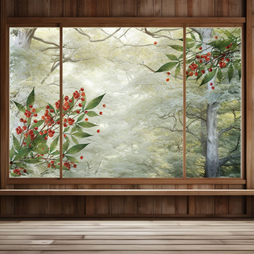 縁起の良い南天のイラストのガラスフィルム