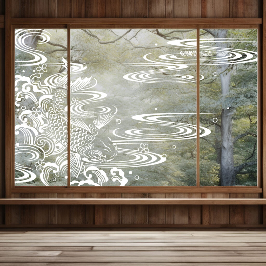 和な鯉と波のガラスフィルム