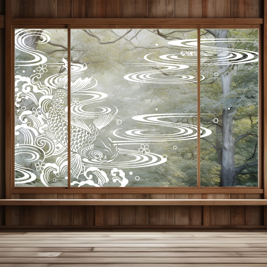 和な鯉と波のガラスフィルム