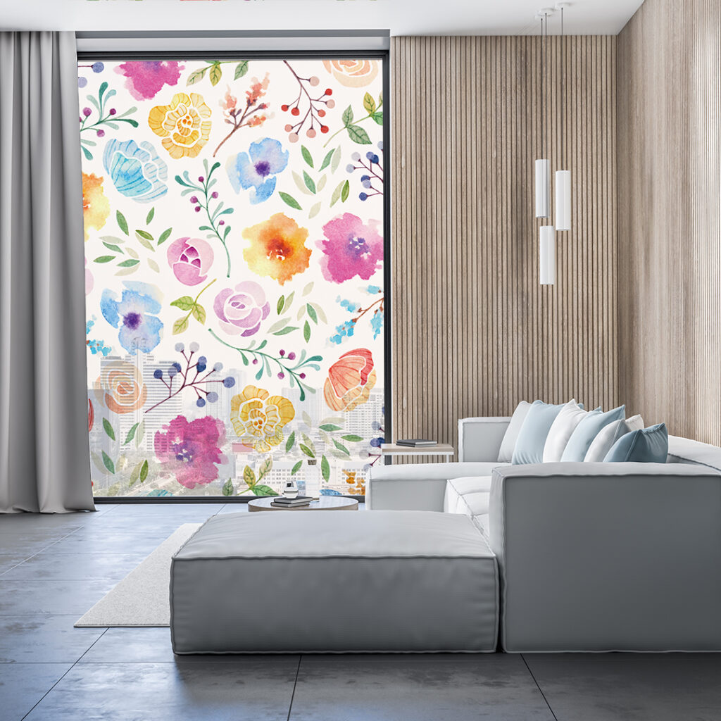 カラフルなお花のガラスフィルム