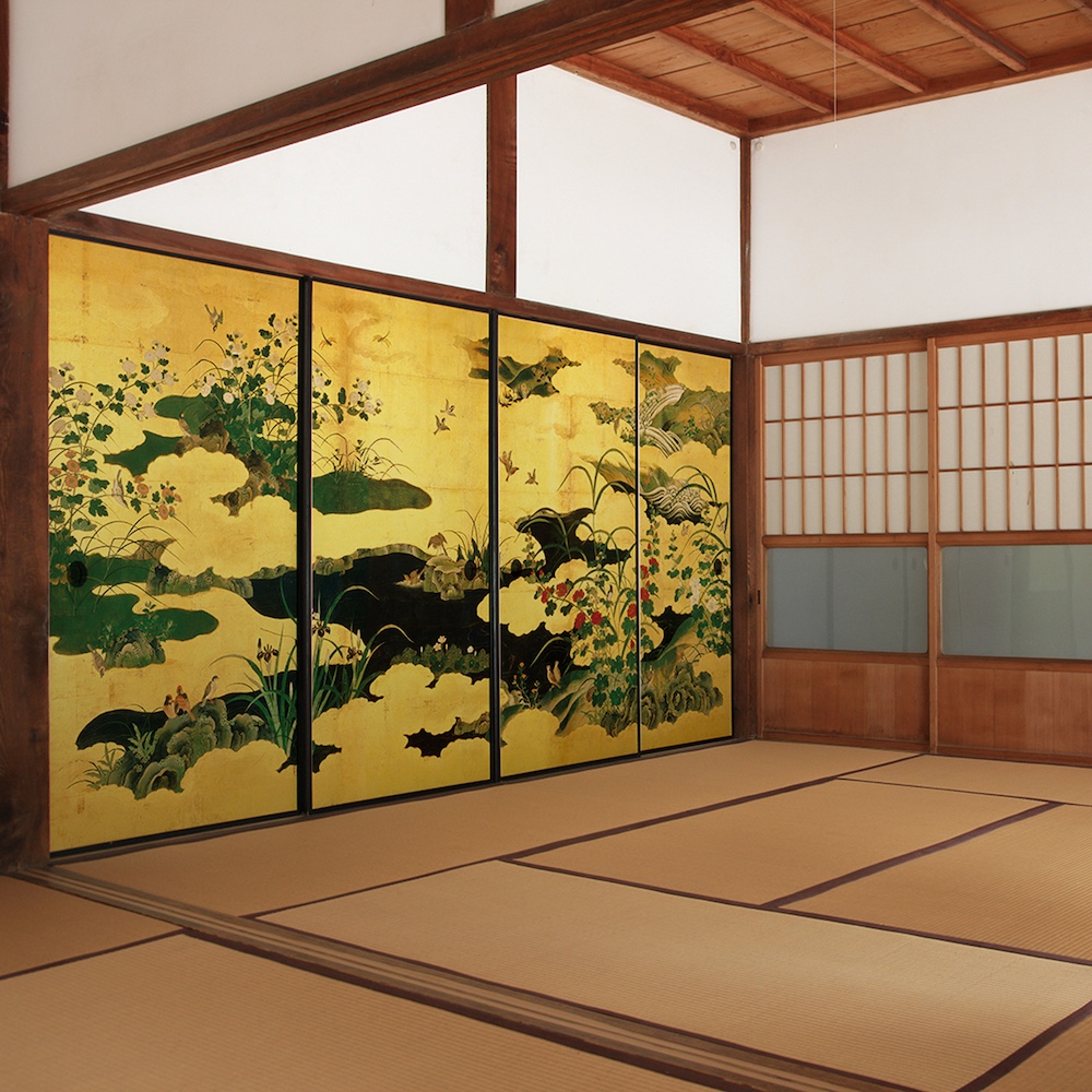 KJ-0134-四季草花小禽図屏風