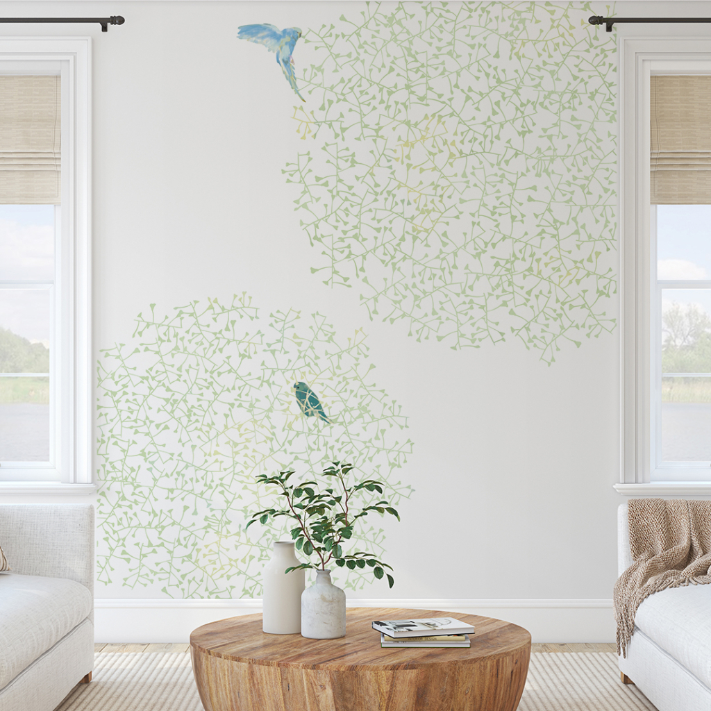 植物と鳥たちの水彩の壁紙