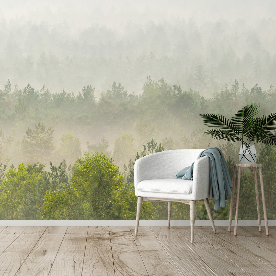 霧がかる森の写真の壁紙