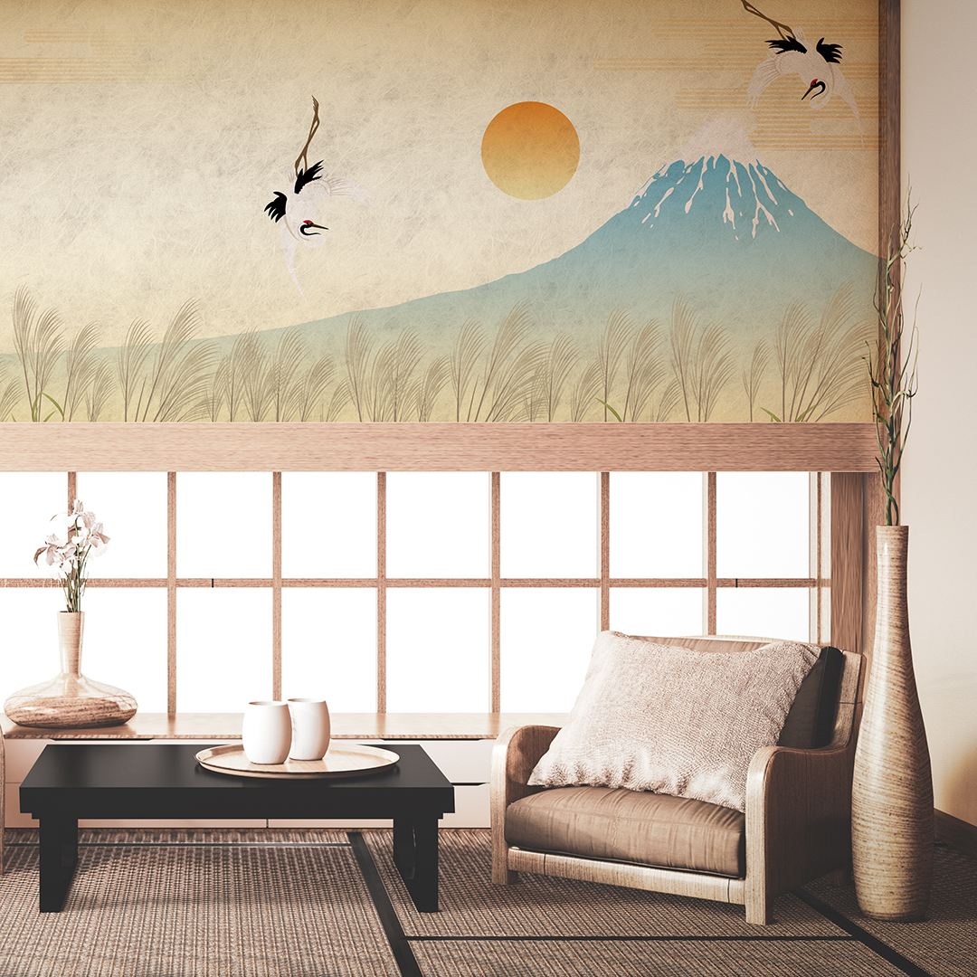 鶴と富士の壁紙