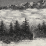 水墨画で描かれた雪山の壁紙