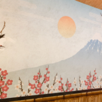 富士山と鶴のイラストの壁紙