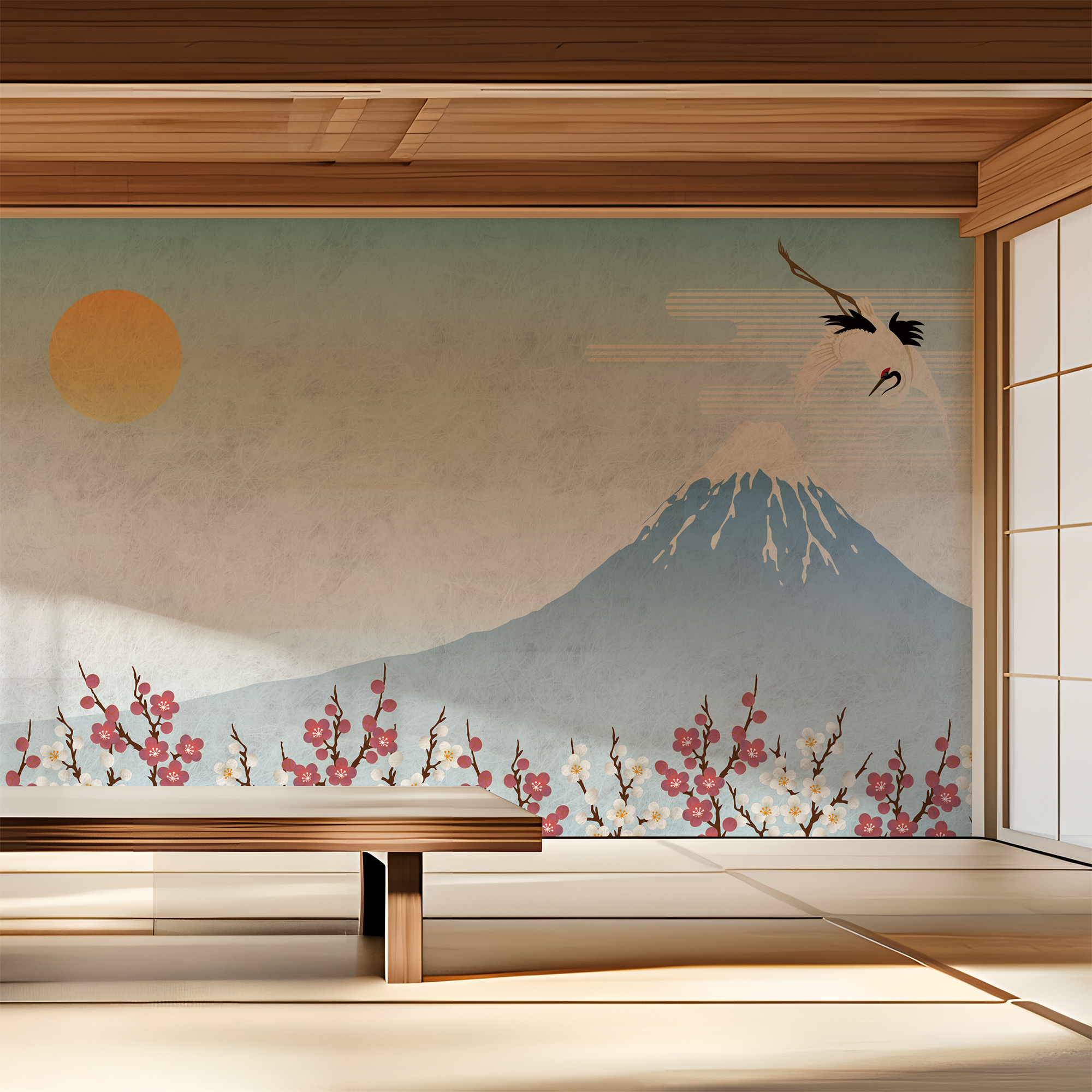 鶴と富士山のデザイン壁紙